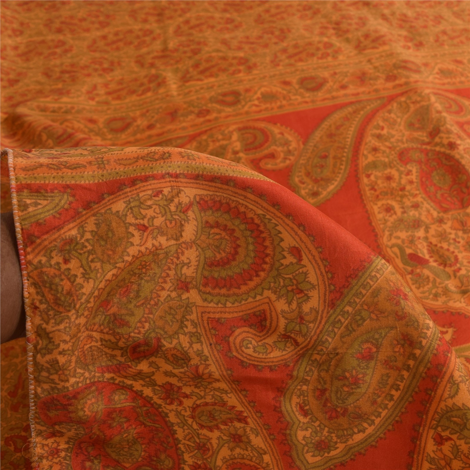 Sanskriti Vintage Indian Sari 100% Pure Silk Sarees Orange Printed Sarees Fabric