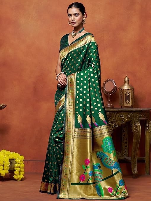 Women’s Silk Blend Woven Paithani saree With Blouse Piece | Wedding Saree