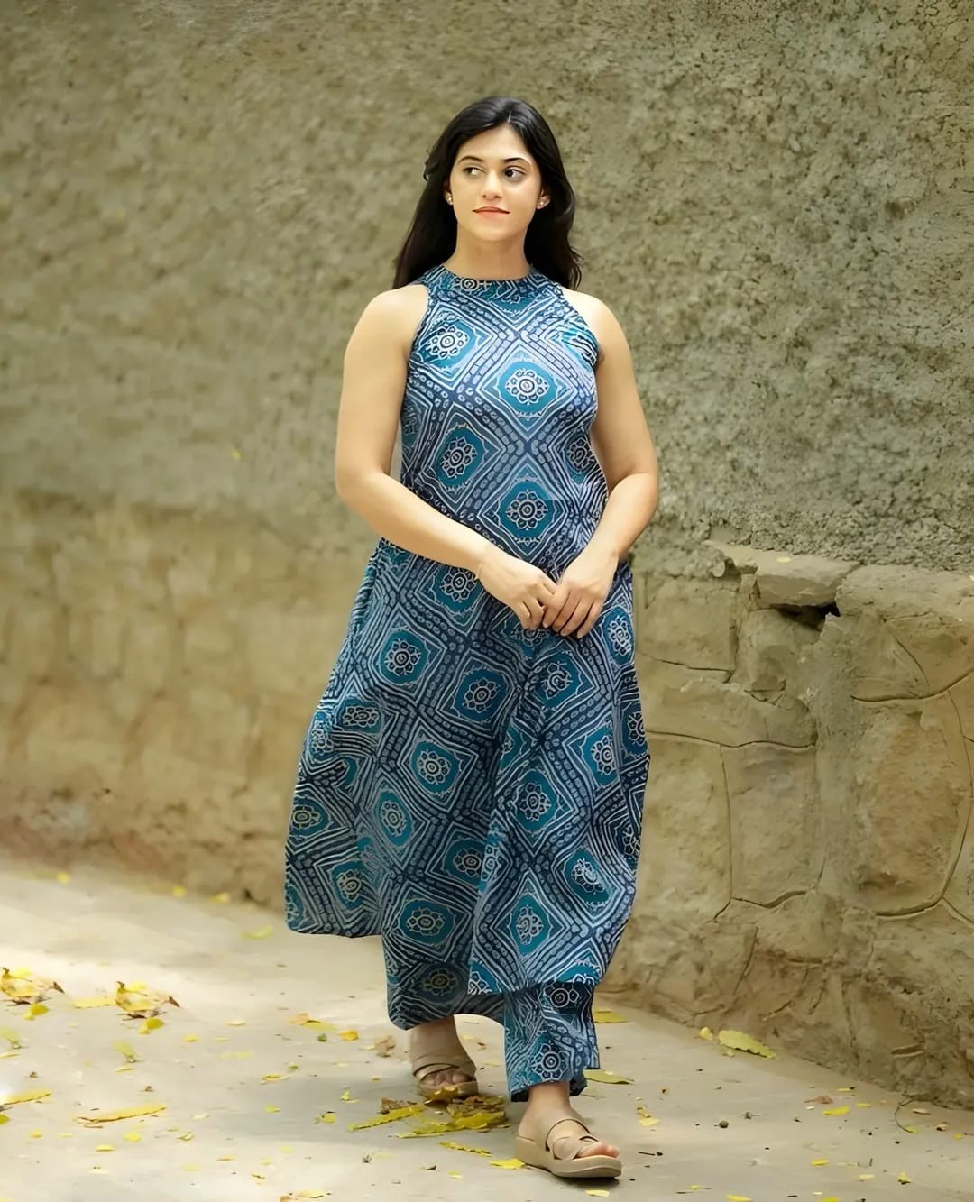 Women’s Sleeveless Kurta Palazzo Set Indian Bollywood Casual Wear Kurti Cord Set