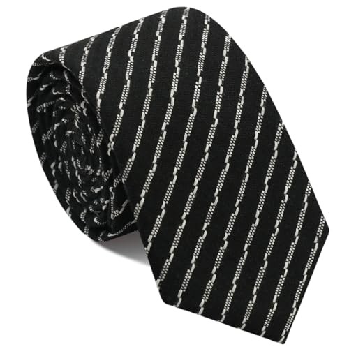 Skinny Ties for Men,Cotton Linen Neck Tie for Daily Black Striped Tie
