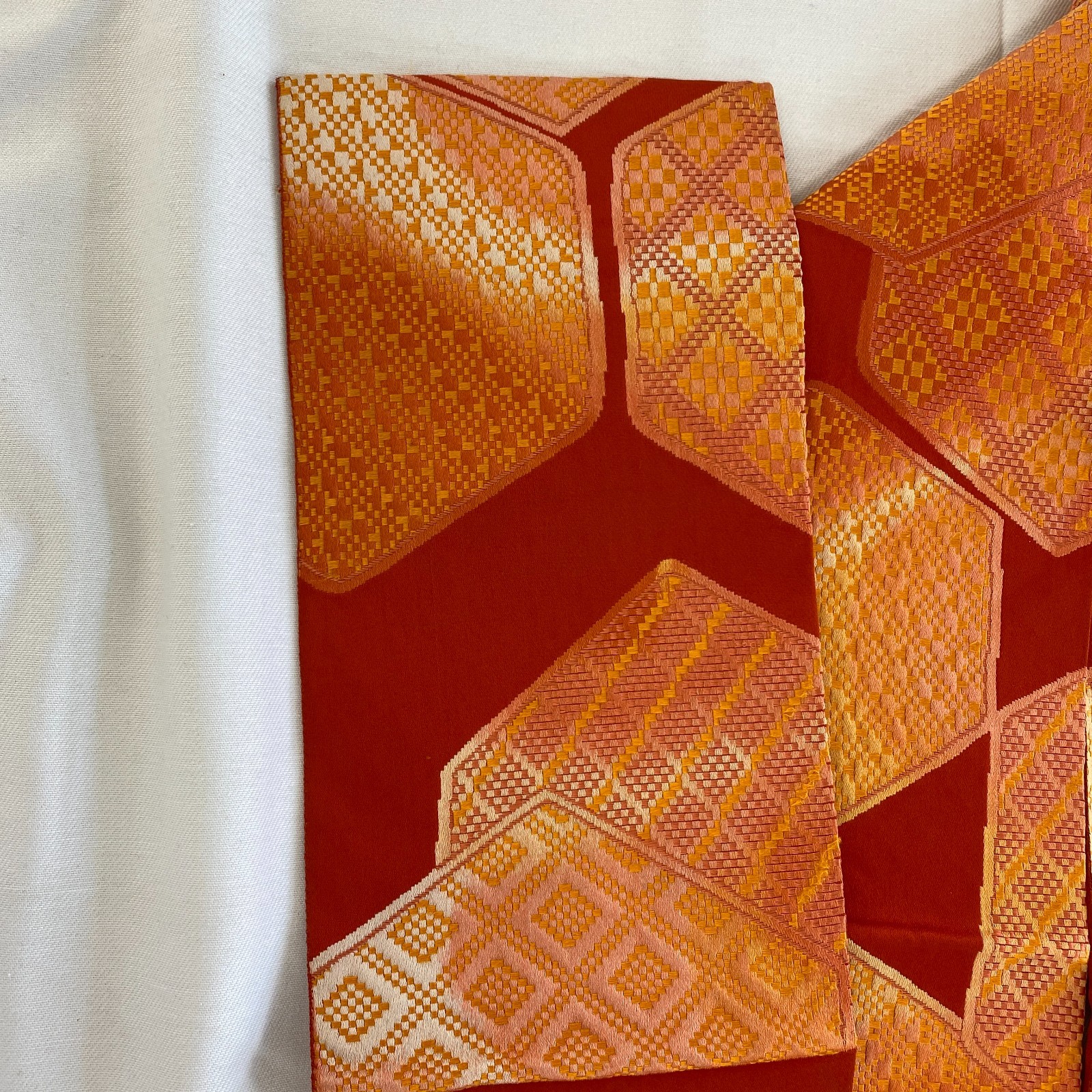 Japanese Vintage Kimono Nagoya Obi Silk Red Traditional Embroidery 139 x 11 in