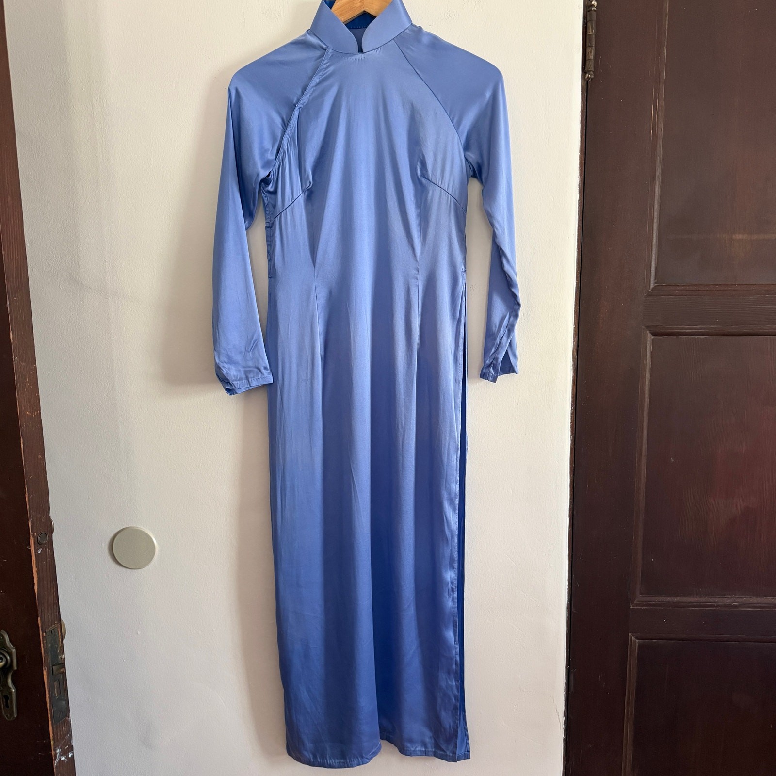 Vintage Periwinkle Blue Silk Vietnamese Ao Dai | Size Small High Slit Tunic