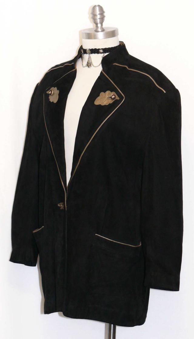 BLACK LEATHER JACKET Over Coat GERMAN Women Winter Hunting Western b42″ 12 M