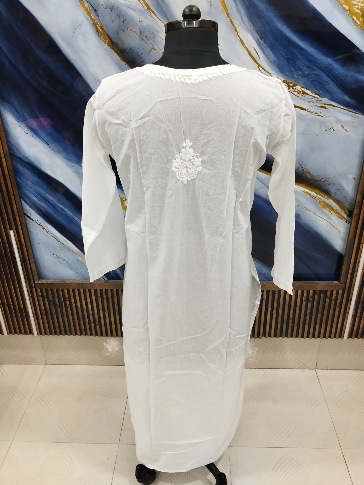 LONG S M L XL 2XL TUNIC KURTA 100% COTTON ETHNIC CHIKAN EMBROIDERY TOP KURTI