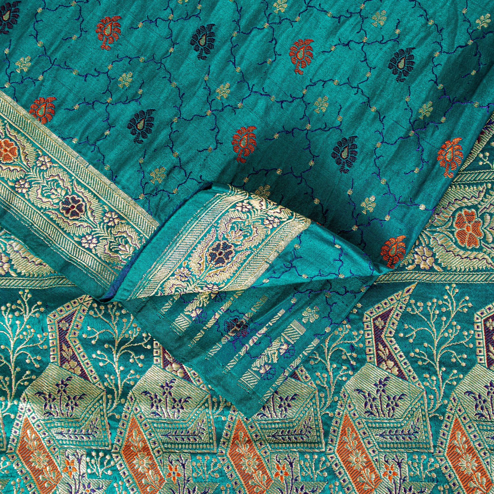 Sanskriti Vintage Blue Pure Satin Sarees Banarasi Brocade Zari Hand-Woven 5+Yd