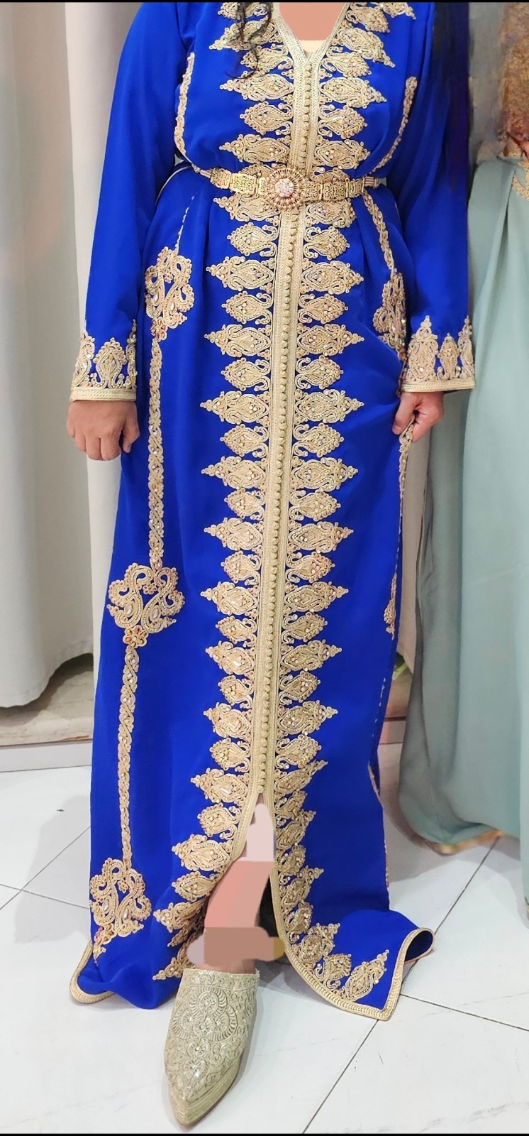 Royal Blue Embroidered Caftan with Gold Trim