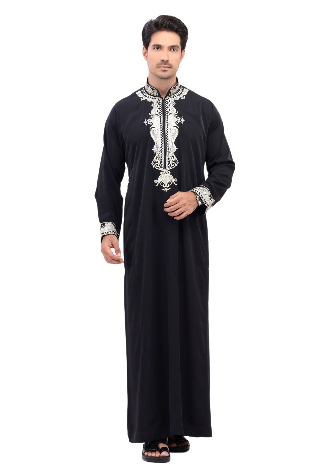 Men’s Traditional Arabic Thobe Long Sleeve Kaftan Robe for Eid Prayer & Wedding