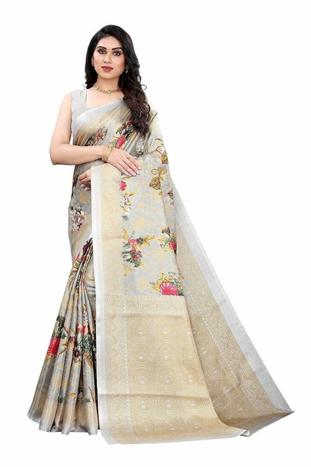 Ethnic Indian Casual Women’S Art Silk Printed Saree With Blouse Piece