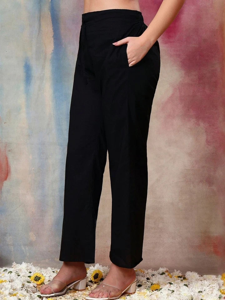 BEAUTIFUL Indian Women Black Cotton Geometric Printed Kurta with Trouser Set