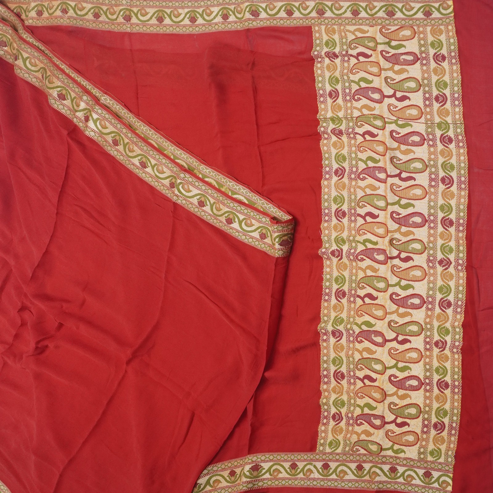 Vintage Red Sarees 100% Pure Crepe Silk Woven Indian Sari 5YD Soft Craft Fabric