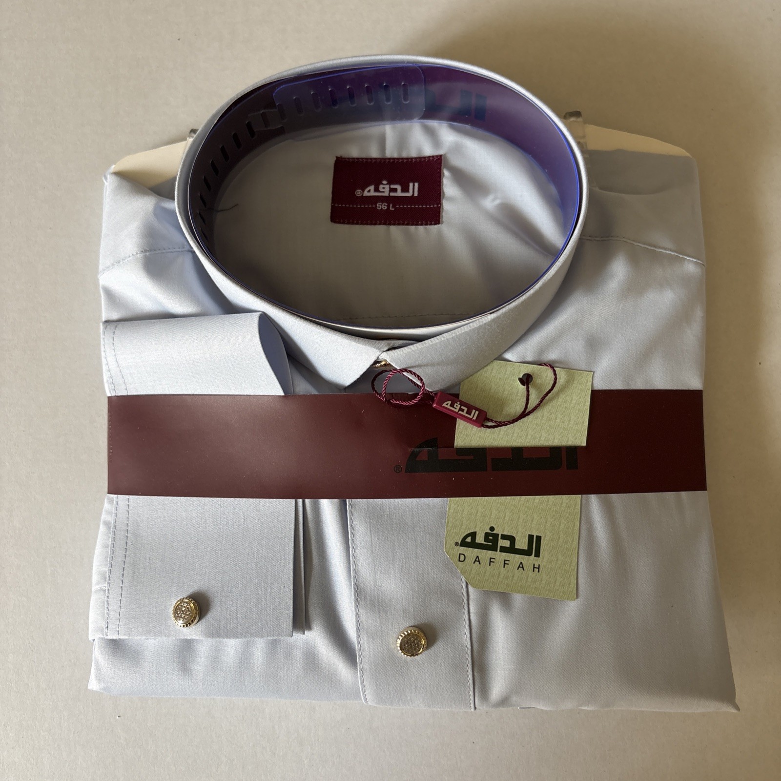MEN Size 56L DAFFAH High Quality ALL SEASON Thobe CUFF SLEEVE SHIRT COLAR