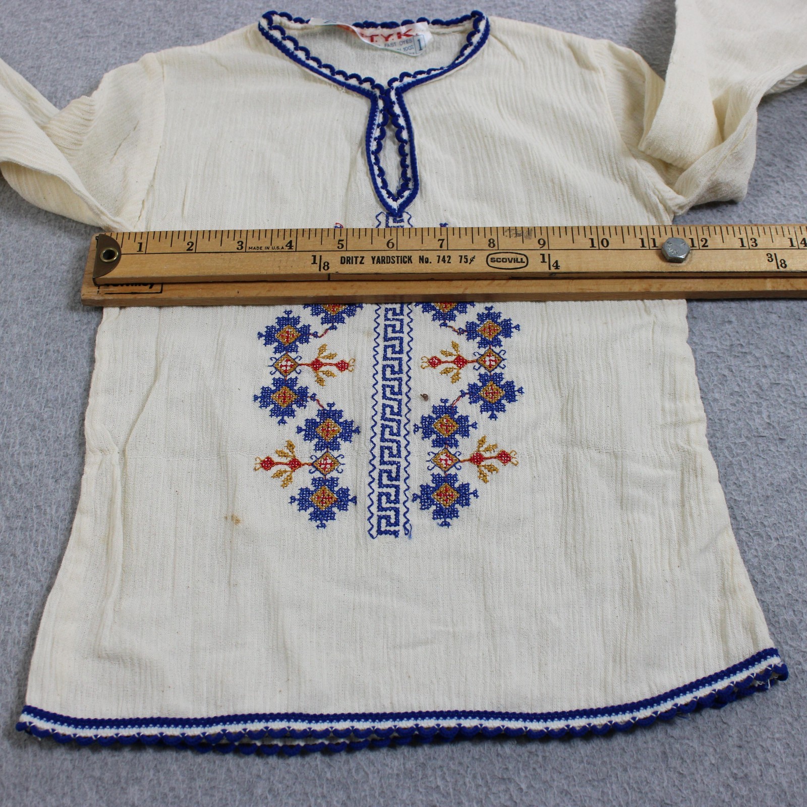 Vintage BETYK Shirt Vest Set Girls 3T/4T Red Greek Embroidered Gauze Folk Greece