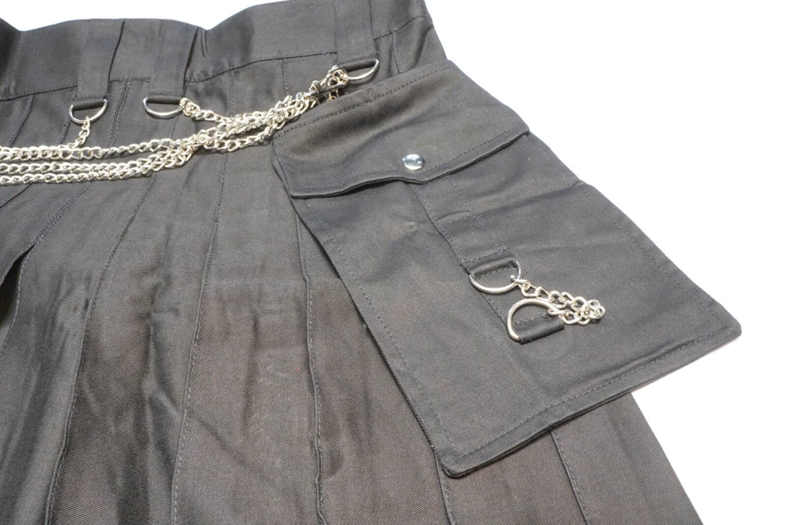 Fashion Cargo Utility Kilt Black with Silver Chains Scottish Outfit Size:38