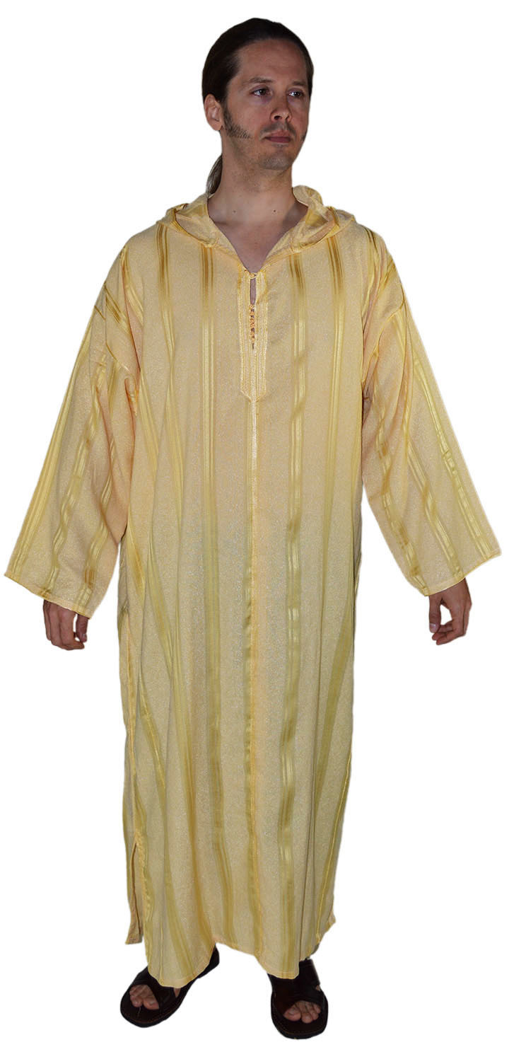 Moroccan Men Djellaba Hooded Caftan Kaftan Thobe Abaya Handmade Arab Gold