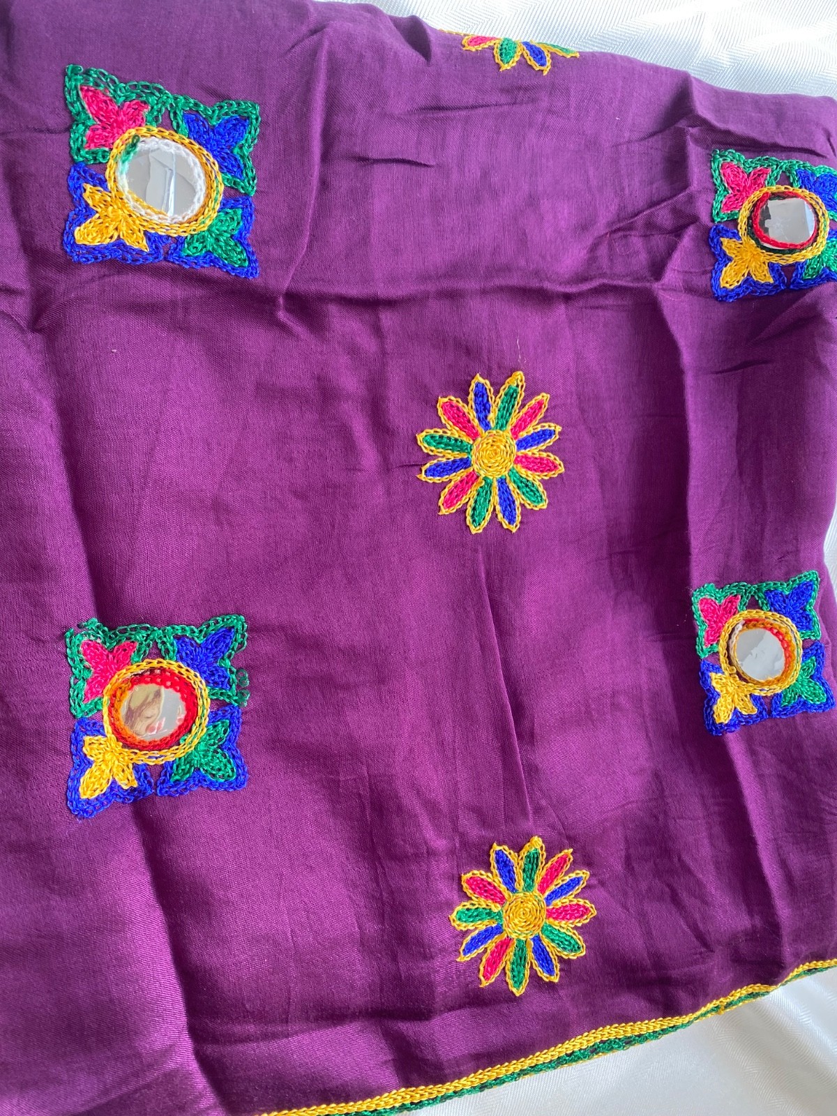 Phulkari Dark purple, imitation ahbahla (mirror work) and gold metallic accent