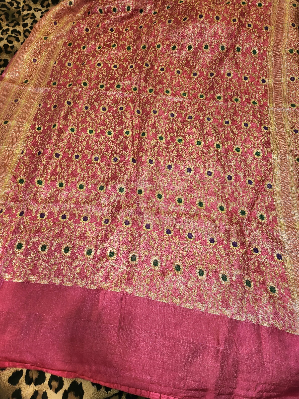 Vintage Pink Gold Multicolor Sarees Silk Indian Sari Fabric 42″x 132″