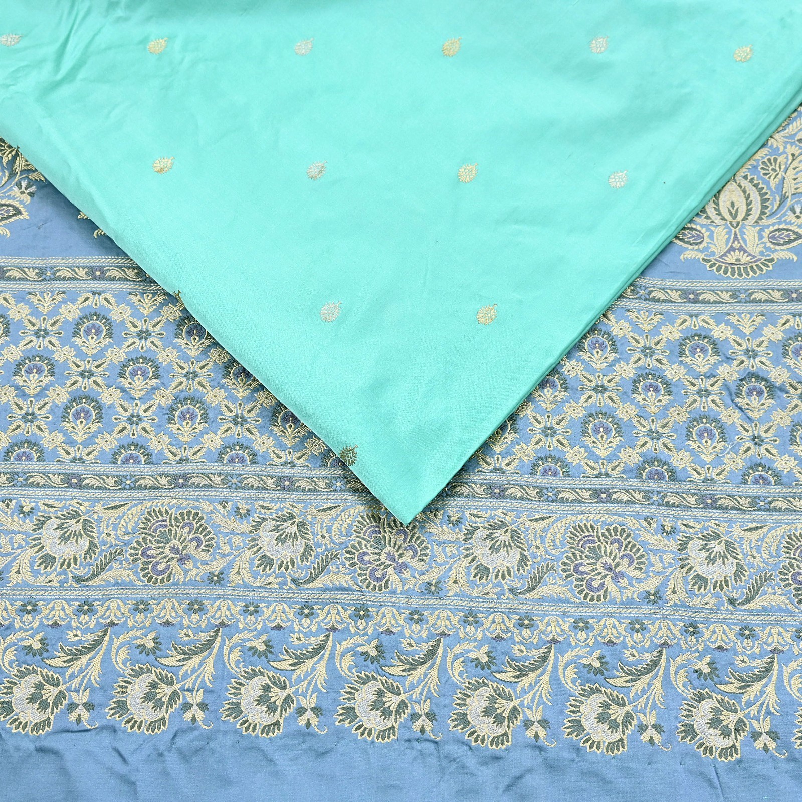 Indian Vintage Sari Heavy Pure Silk Woven Banarasi Brocade Saree Fabric 5Yd