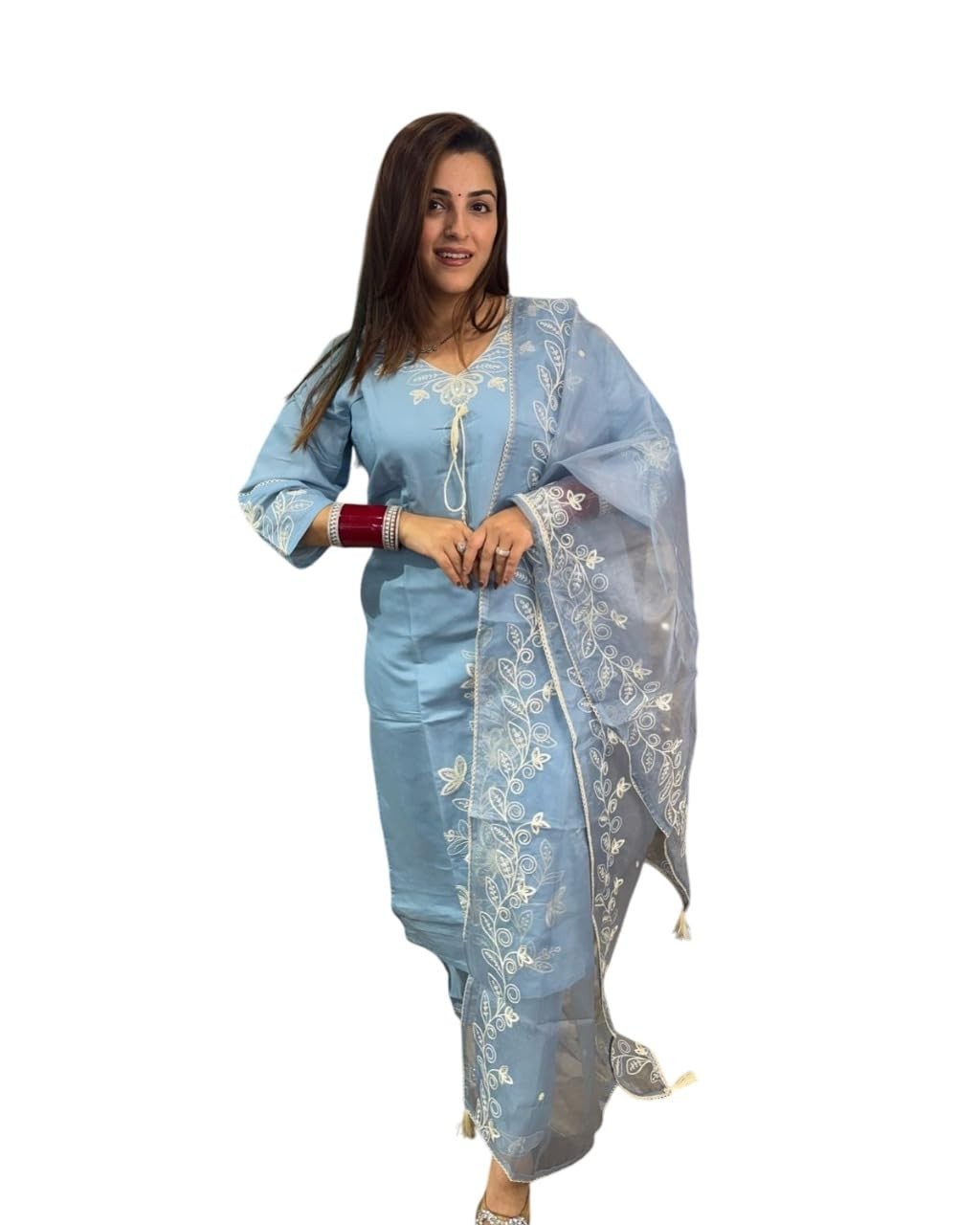 Women’s Embroidered Chanderi Silk Salwar Suit with Silk Embroidered Dupatta