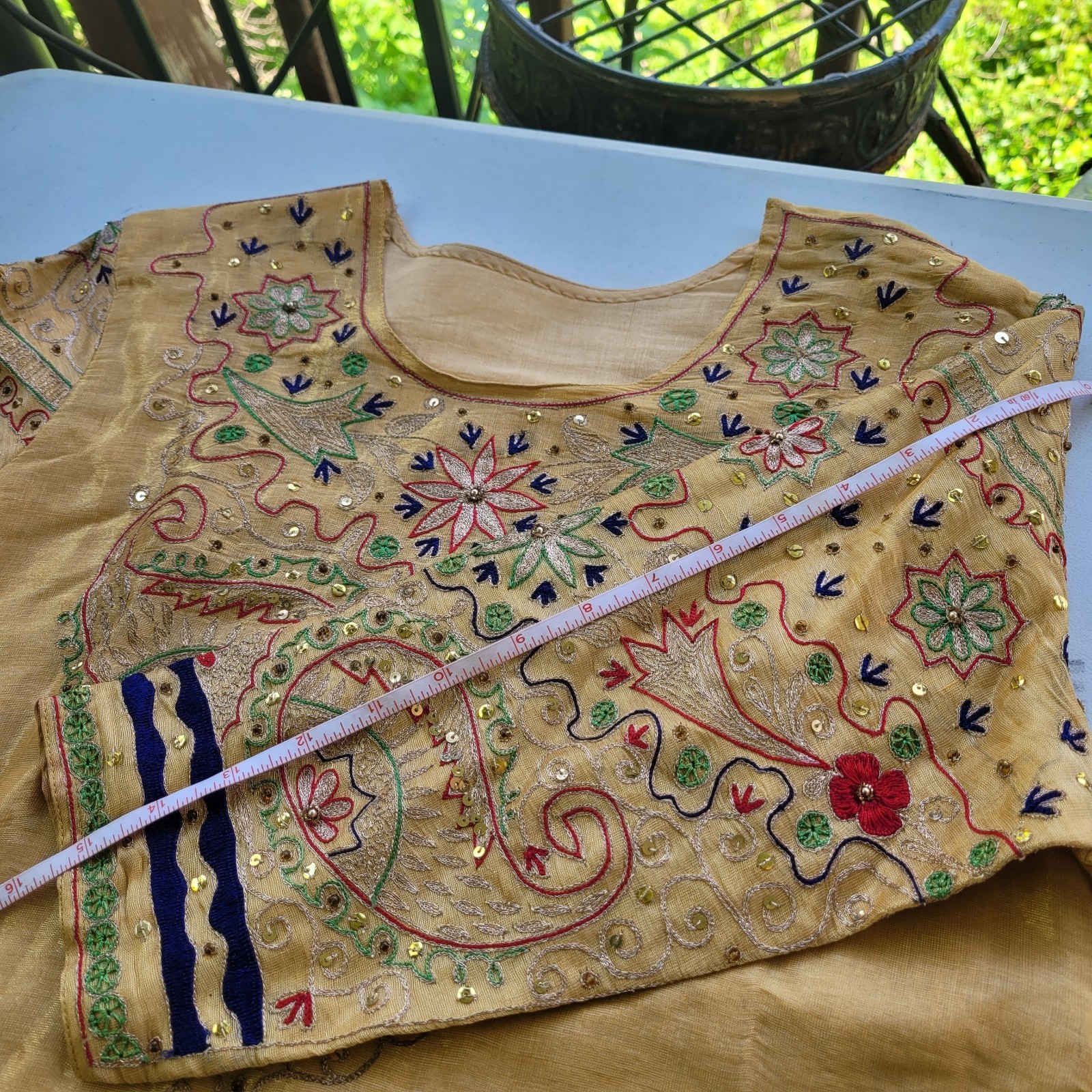 Handmade Yellow Embroidered Cotton Kurta Women Medium Size