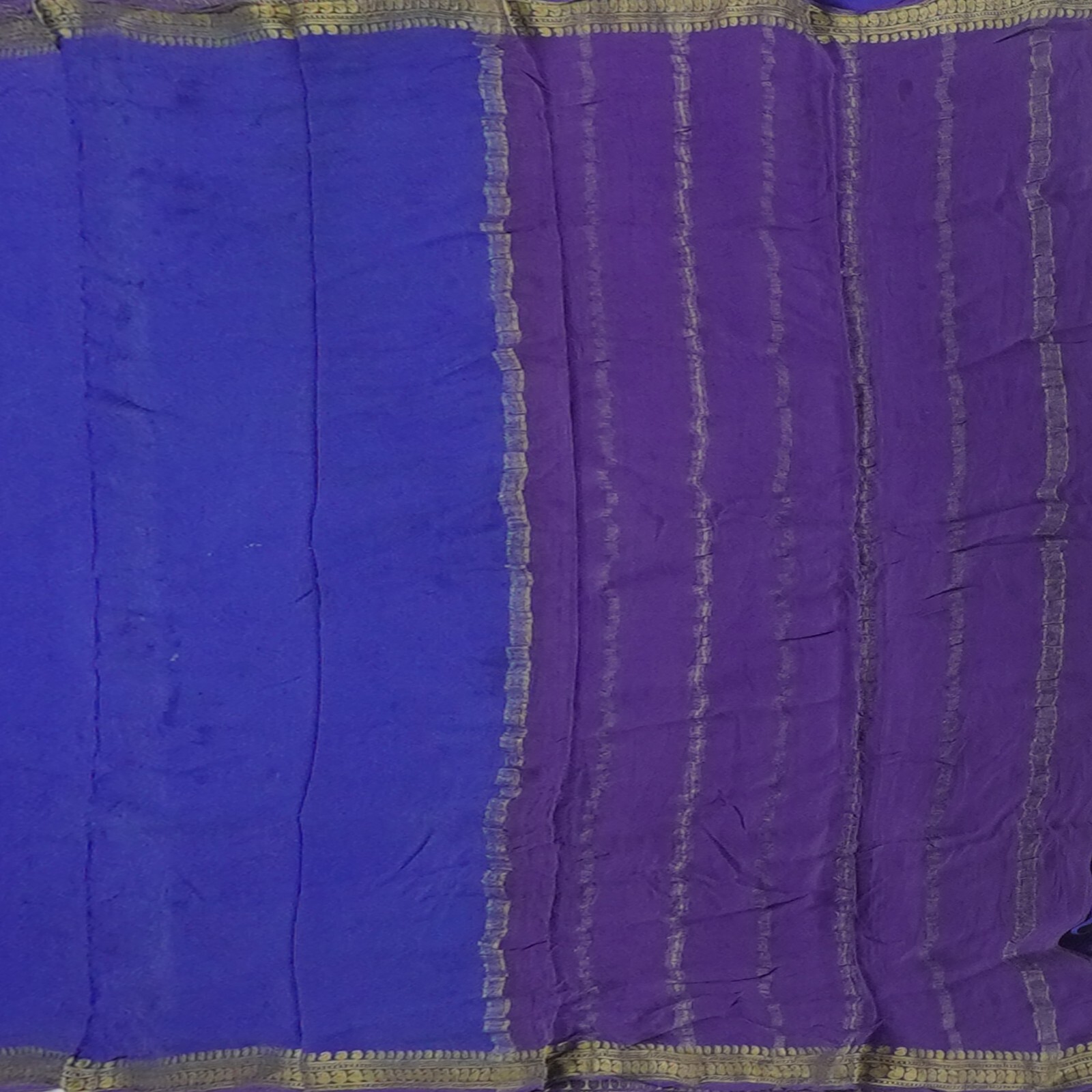 Vintage Blue Sarees 100% Pure Mysore Crepe Silk Zari Woven Sari 5YD Craft Fabric