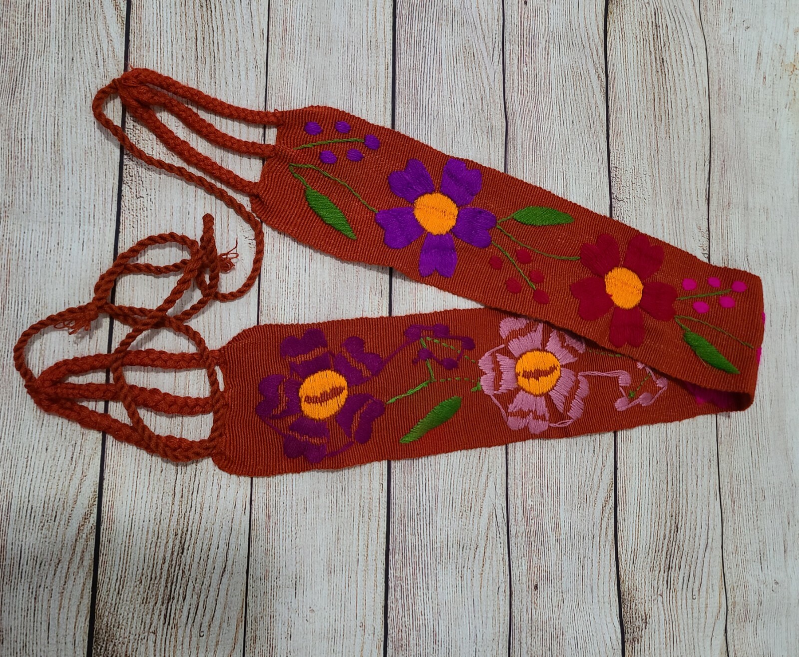 Artisan-Made Hand Embroidered Sash Belt Made in Mexico One size 82″ Total Lenght