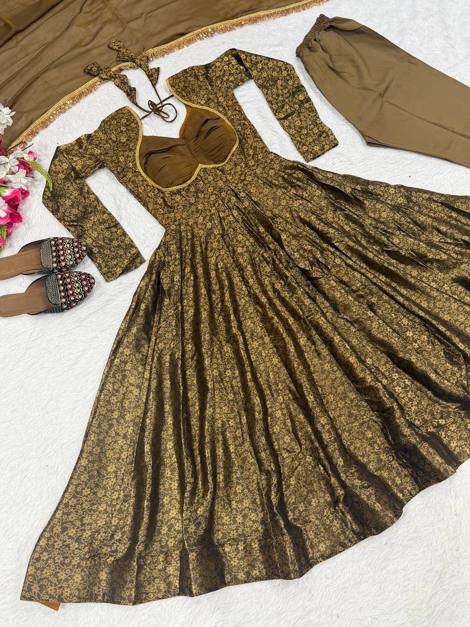Launching New Brocade Jacquard Anarkali Suit With Dupatta For Function Wear