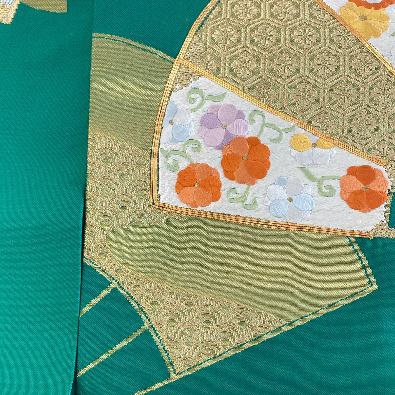 Japanese Vintage Kimono Nagoya Obi Silk Green Drit Traditional 143 x 11 in