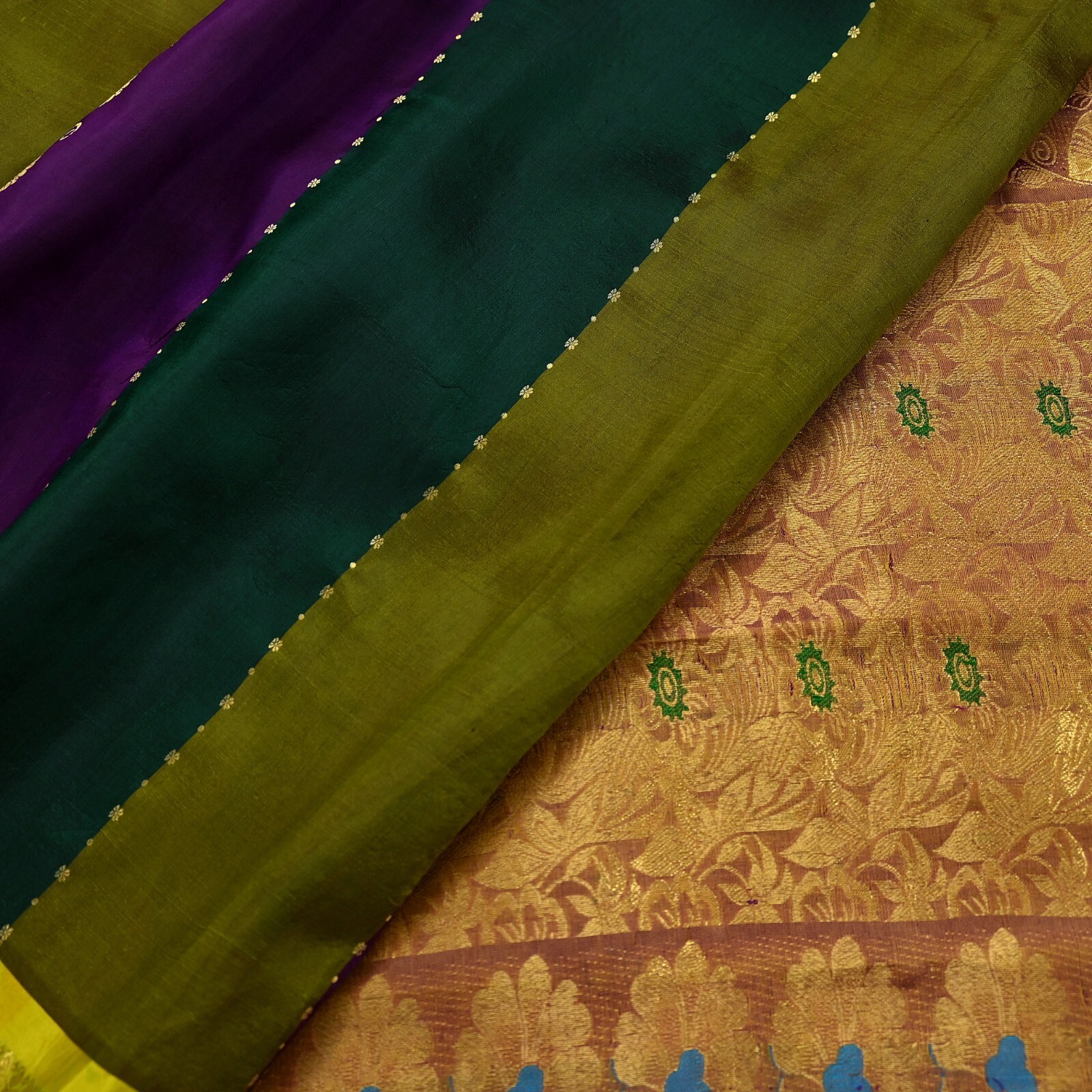 Vintage Heavy Sari Multi Kanjivaram Saree Pure Silk Ethnic Zari 5Yd Craft Fabric