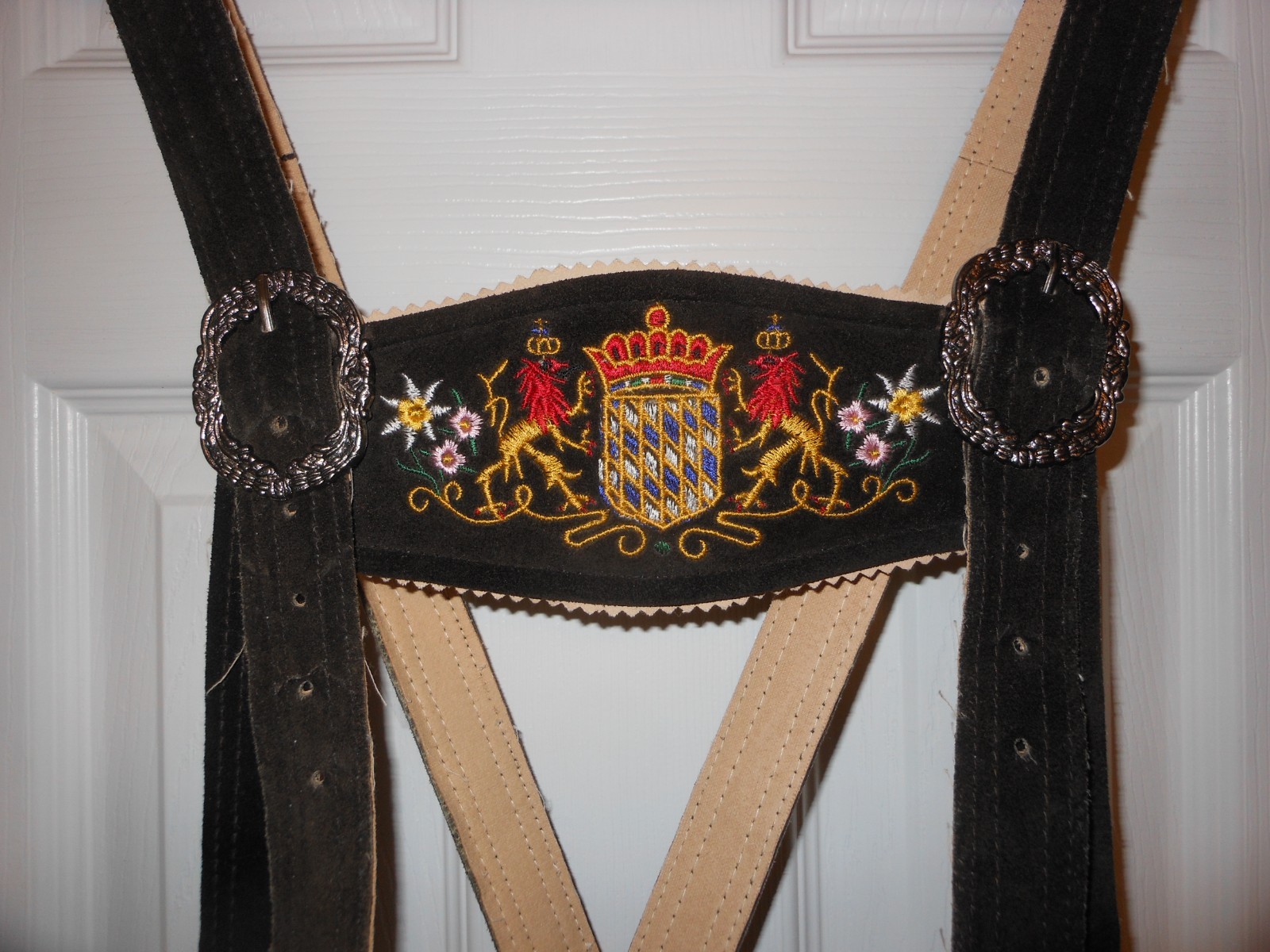 Lederhosen, men, long, size 48, used embroidered, linned