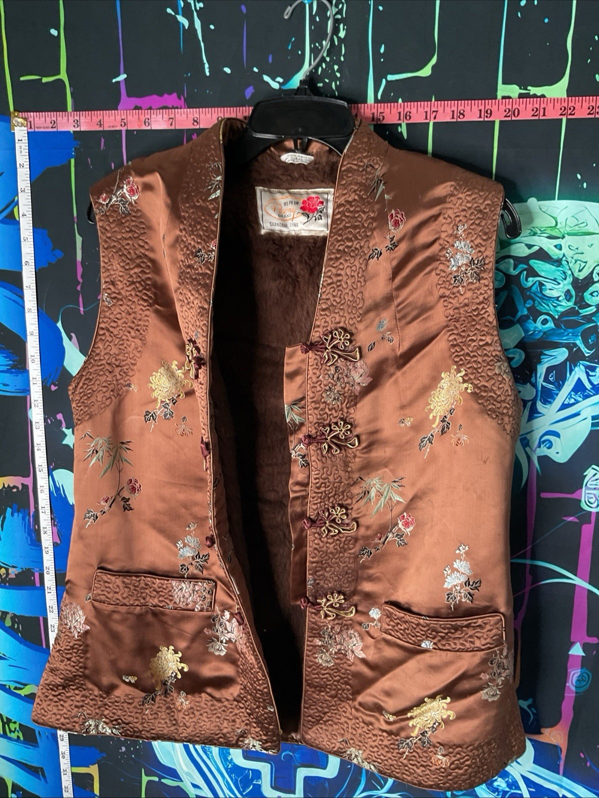Vintage Peony Brand Shanghai China Green Floral Padded Vest