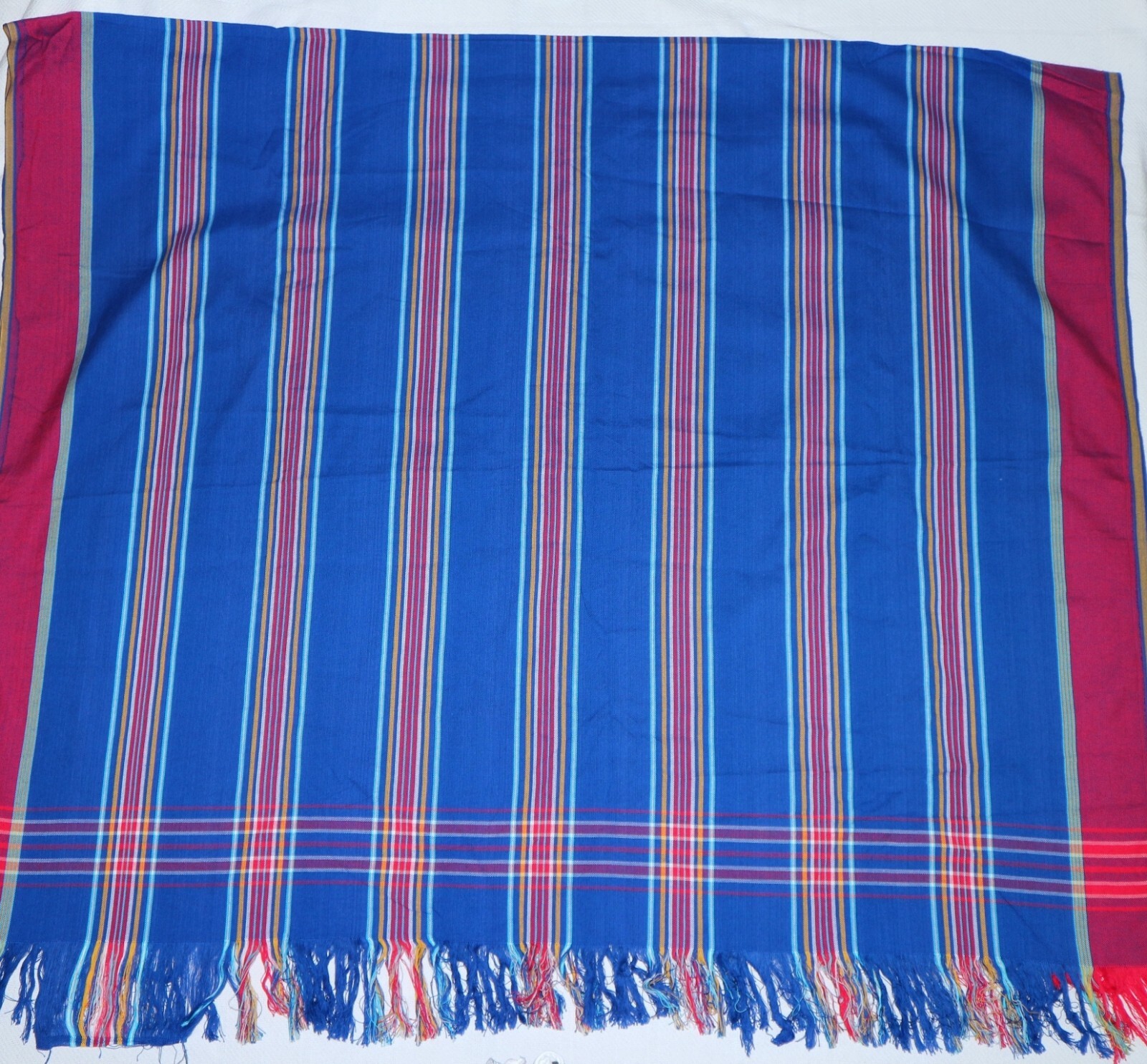 UNBRANDED KENYA Fringed Blue Striped Cotton Sarong 39 X 66 EXC