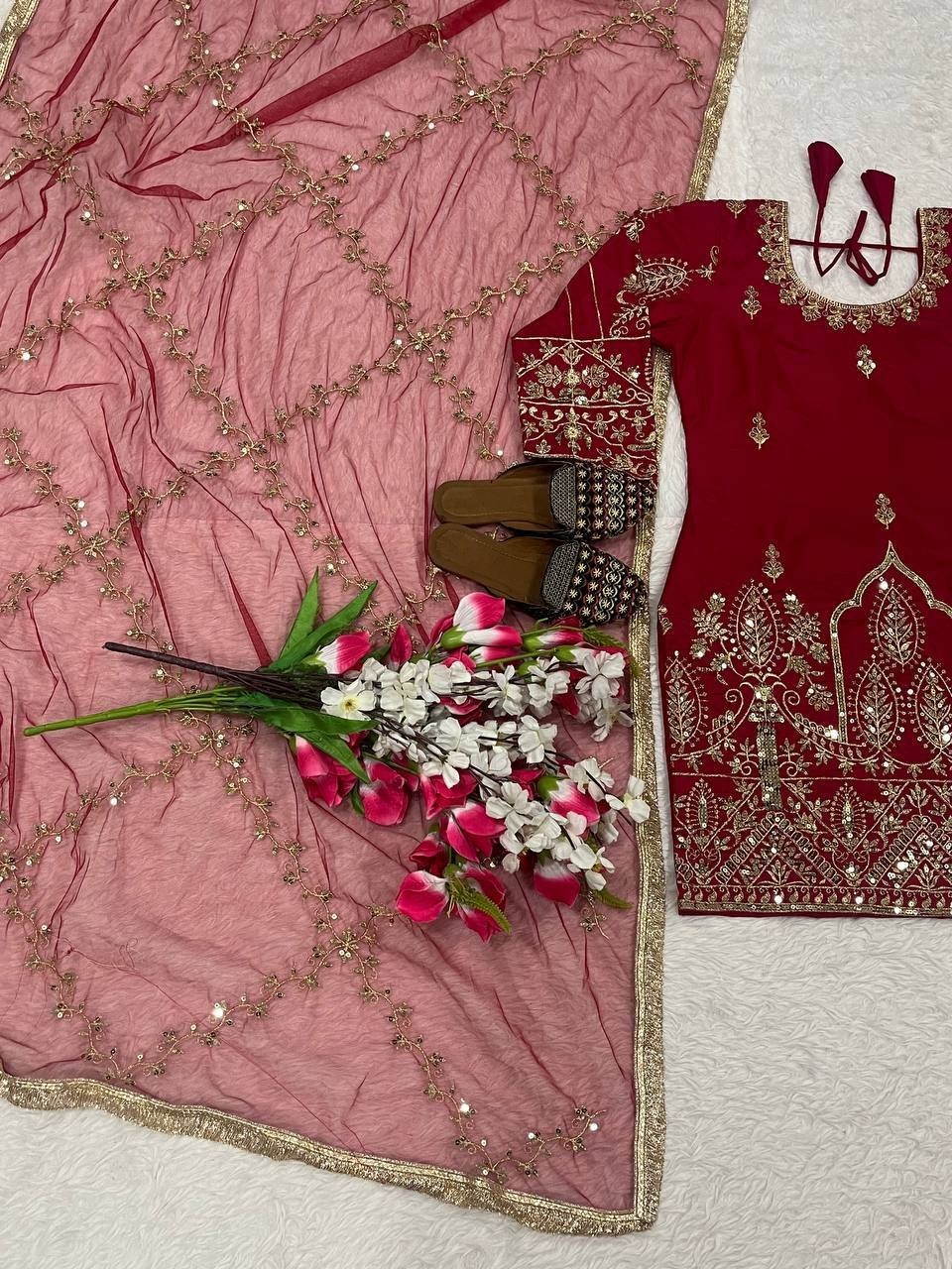 New Presenting Crepe Silk Salwar Kameez With Net Dupatta For Functional Wear