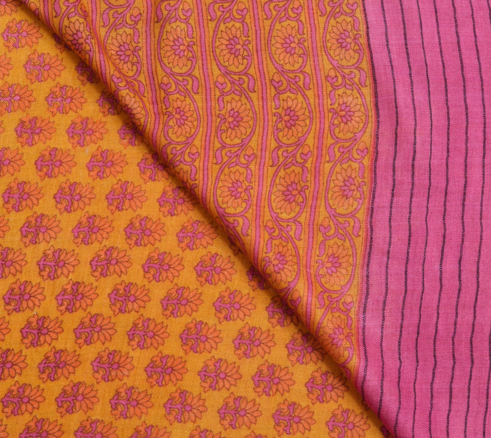 Sushila Vintage Yellow Branded Saree 100% Pure Woolen Floral Woven Sari Fabric