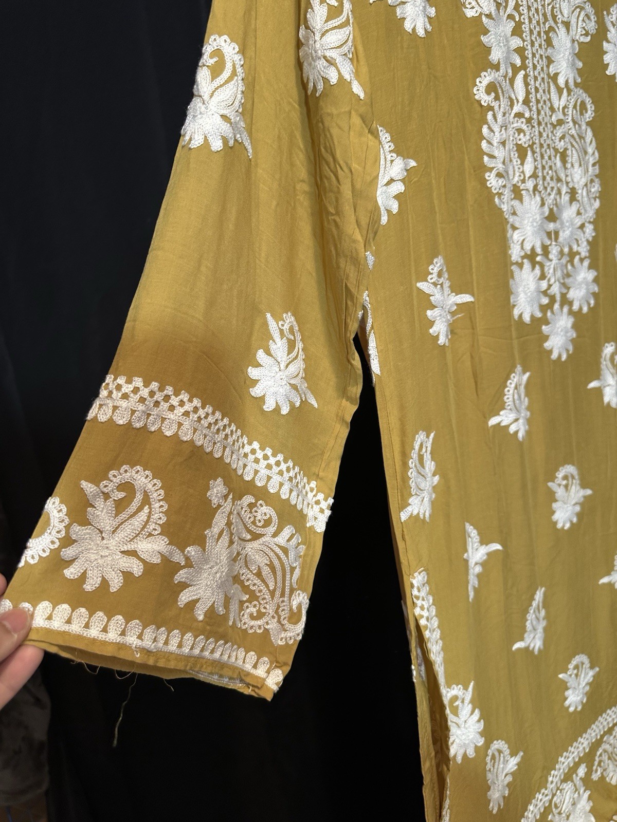 Beautiful soft linen Front & back emb-3 pc suit-emb plazo, laced dupatta-$40