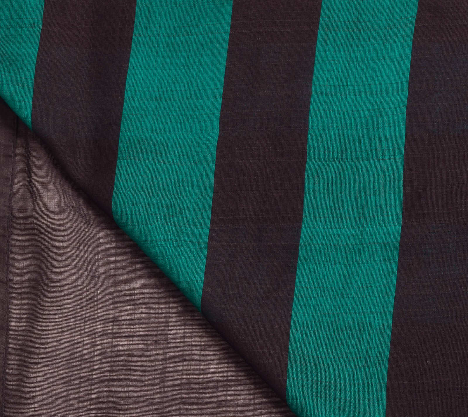 Sushila Vintage Black & Teal Green Saree Blend Cotton Silk Woven Sari Fabric