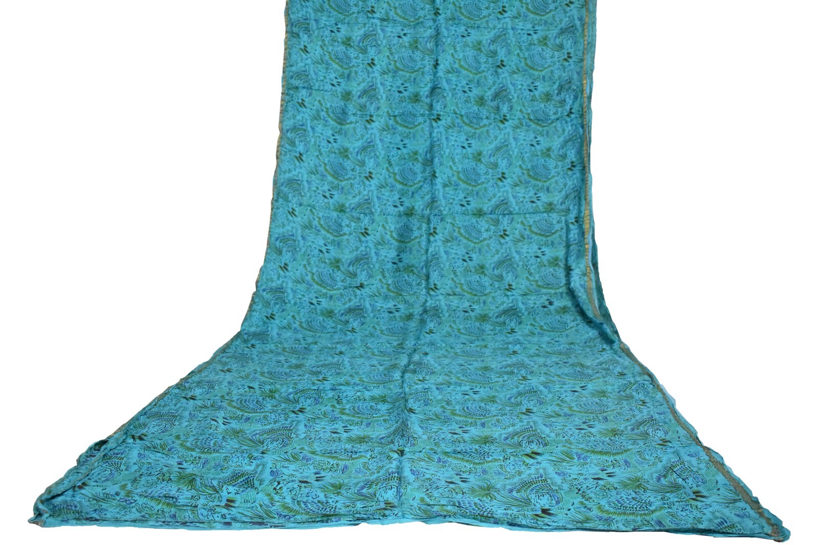 FNC Vintage Aqua Indian Sarees Pure Silk Hand Beaded Sari Craft Used Fabric 5 Yd