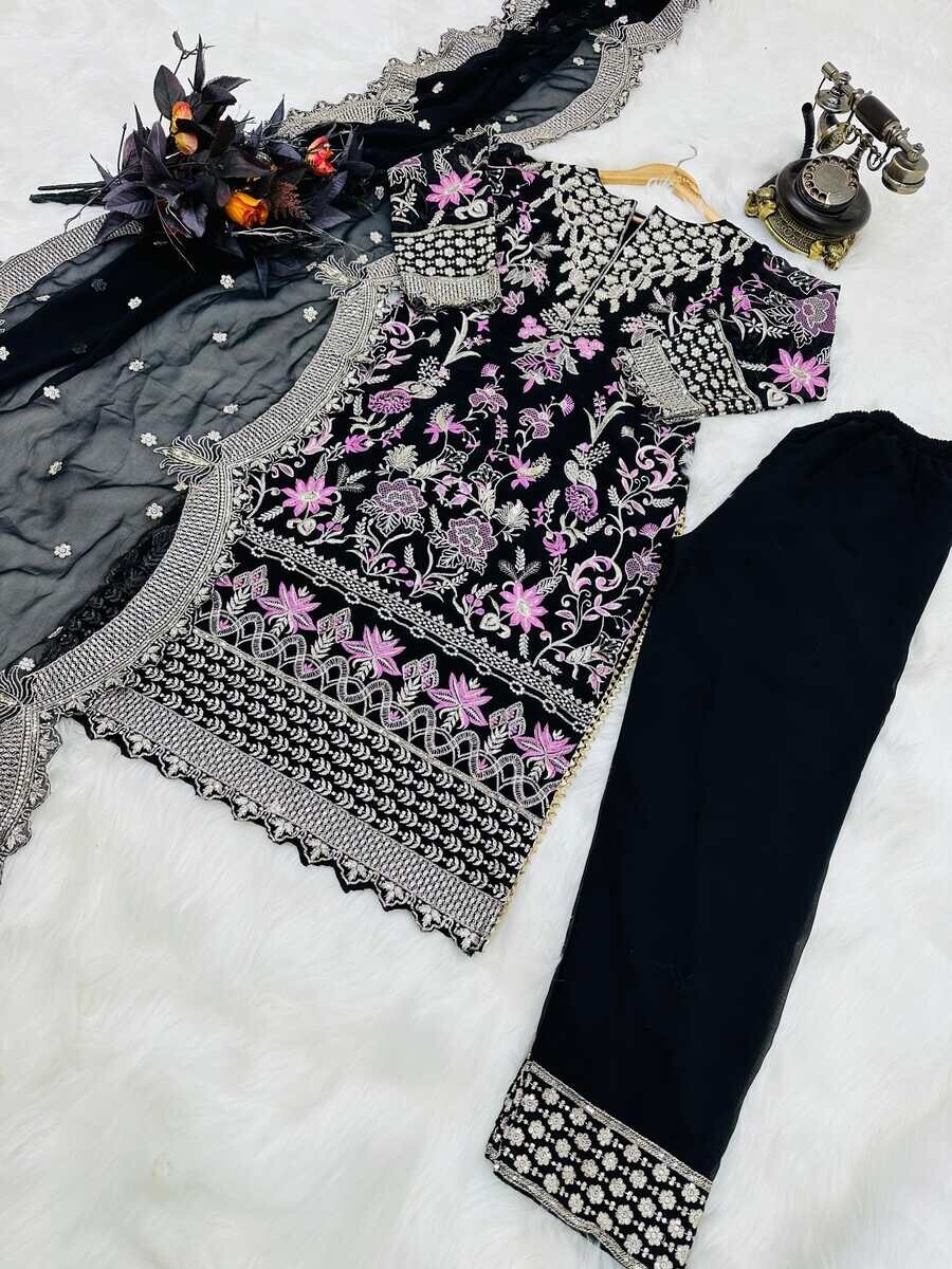 INDIAN ATTRACTIVE GEOREGETTE EMBROIDERY SEQUENCE WORK TOP BOTTOM WITH DUPATTA BL