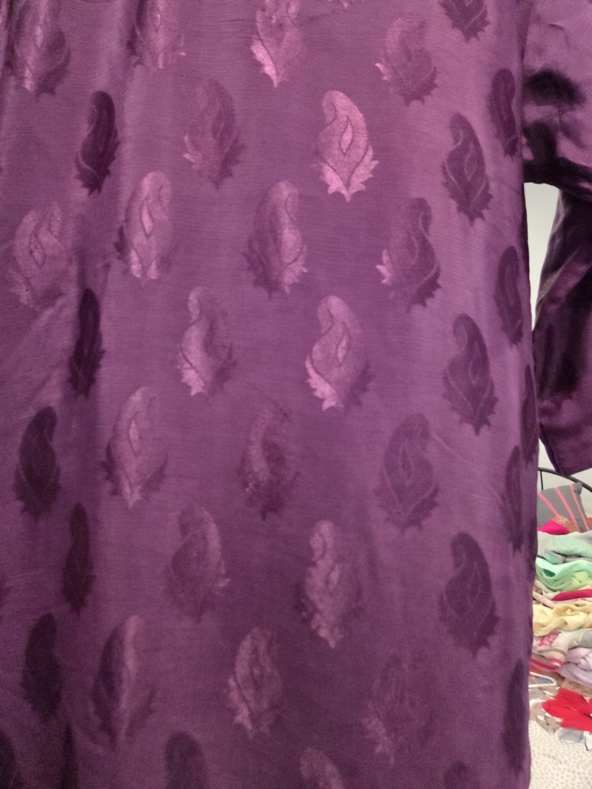 Paisley Print Magenta Lined Teal 3 Pcs Salwaar Kameez Size L ~B 19″ L 38″