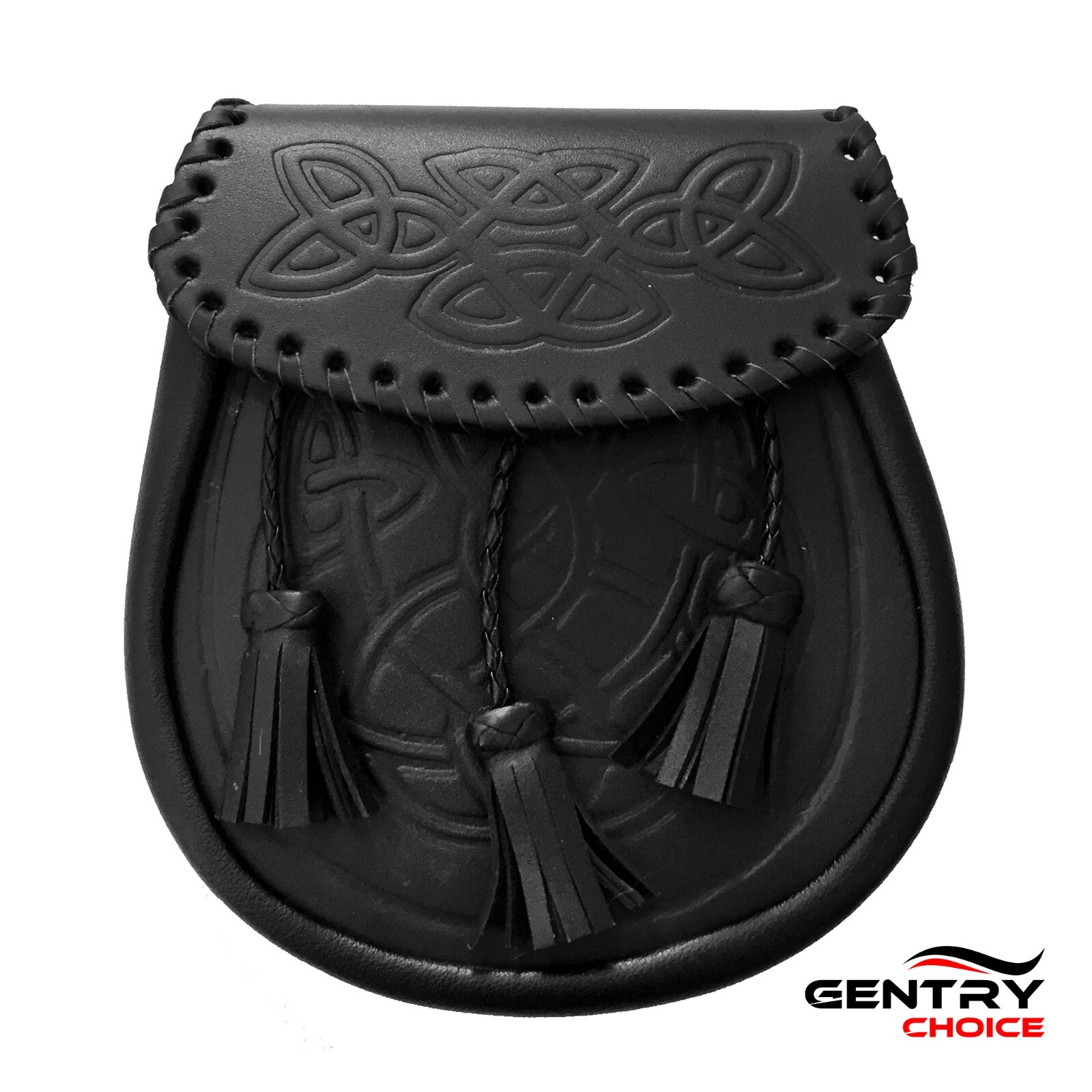 Mens Scottish Celtic Embossed Sporran Black Traditional Scotland Kilt Sporran