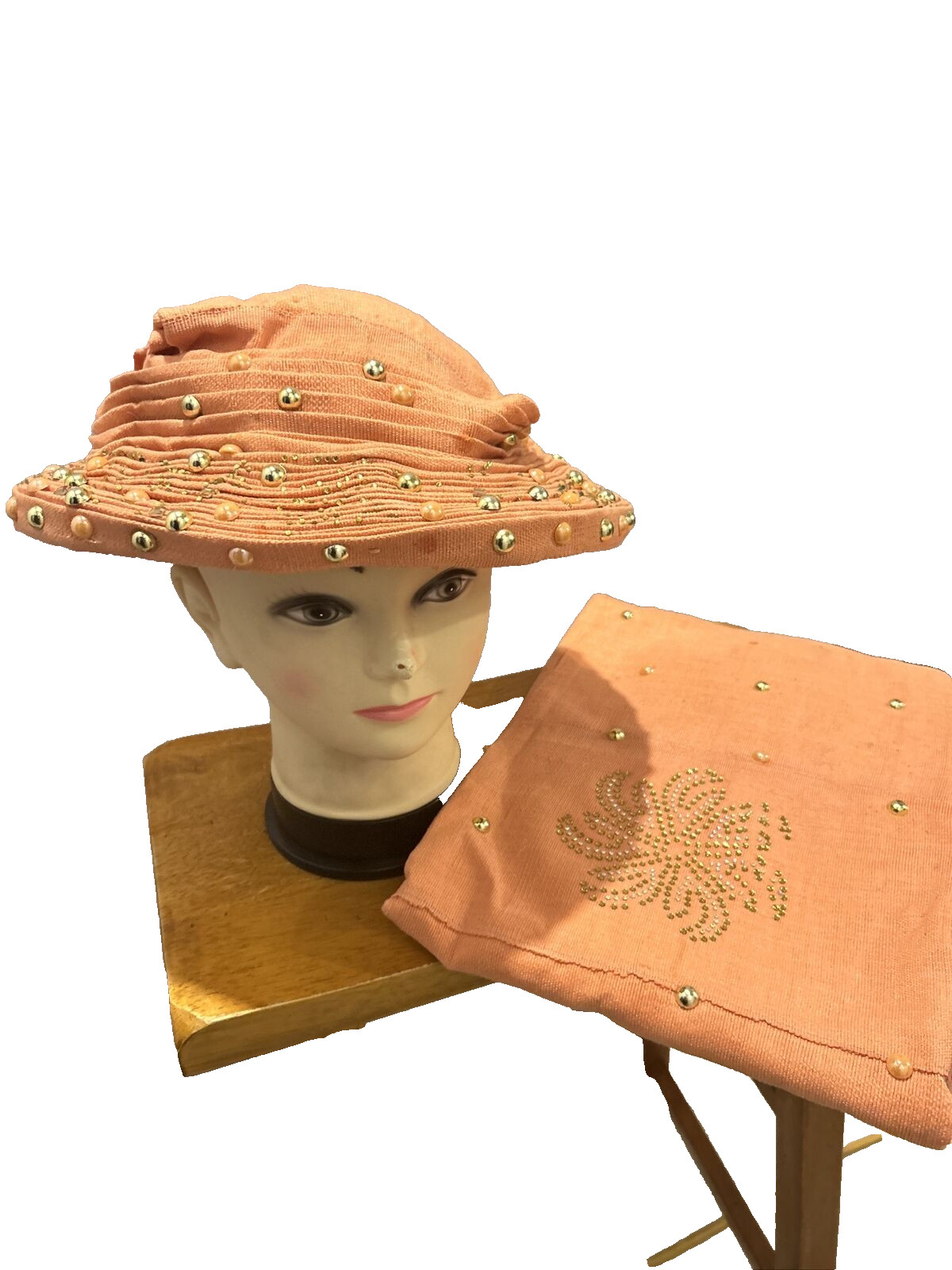 Auto gele, fully stoned Aso oke, head tie with shoulder shawl Orange