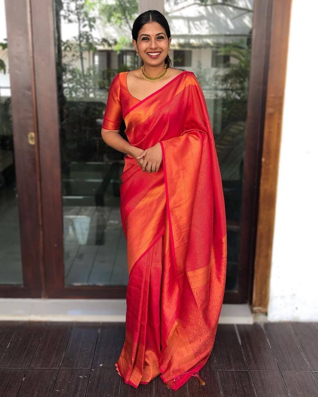 Soft Lichi Silk Saree Jacquard Woven Contrast Blouse Indian Wedding Sari