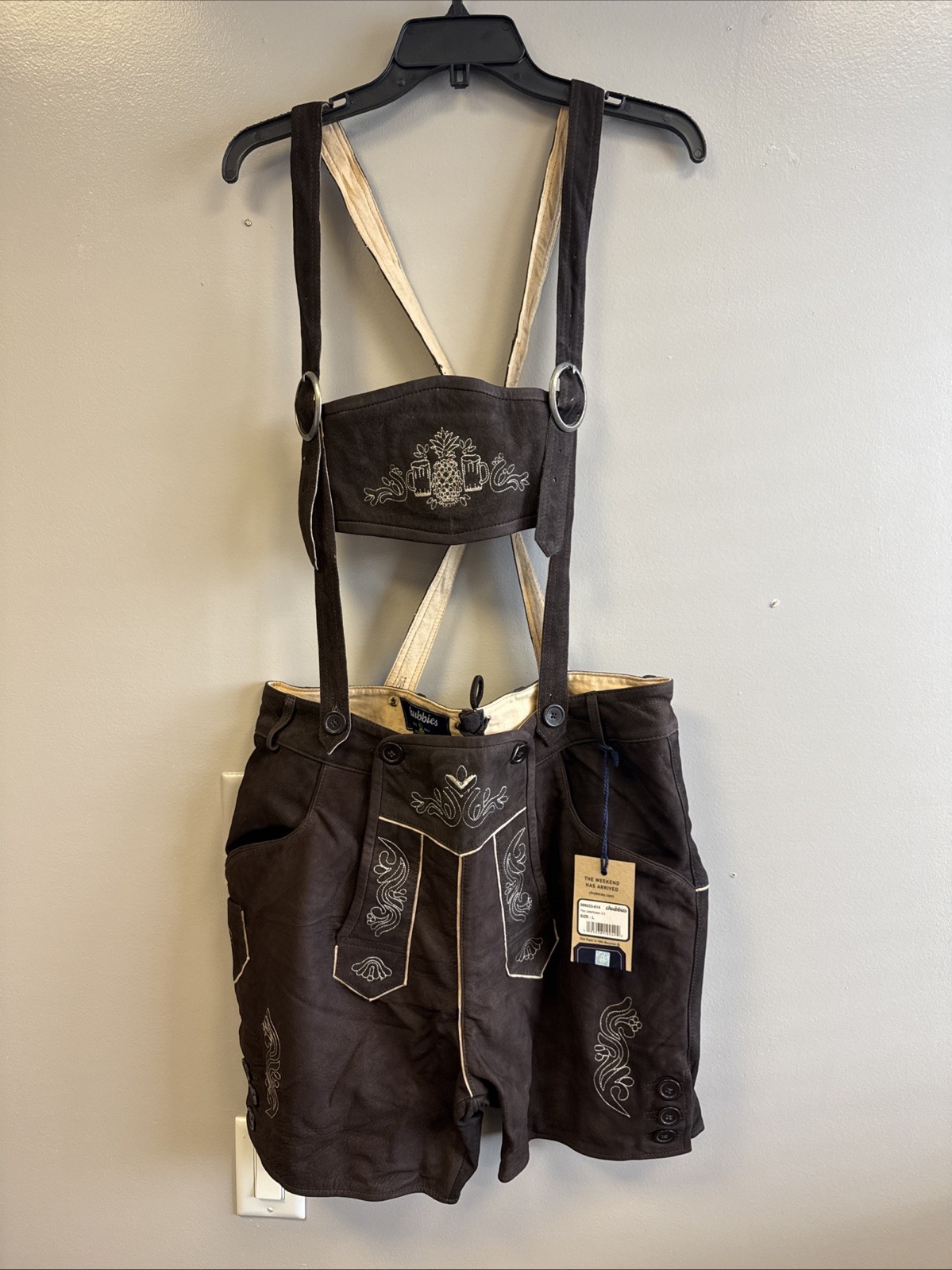 NWT Chubbies Mens Large Lederhosen Brown Suede Lamb Leather German Oktoberfest