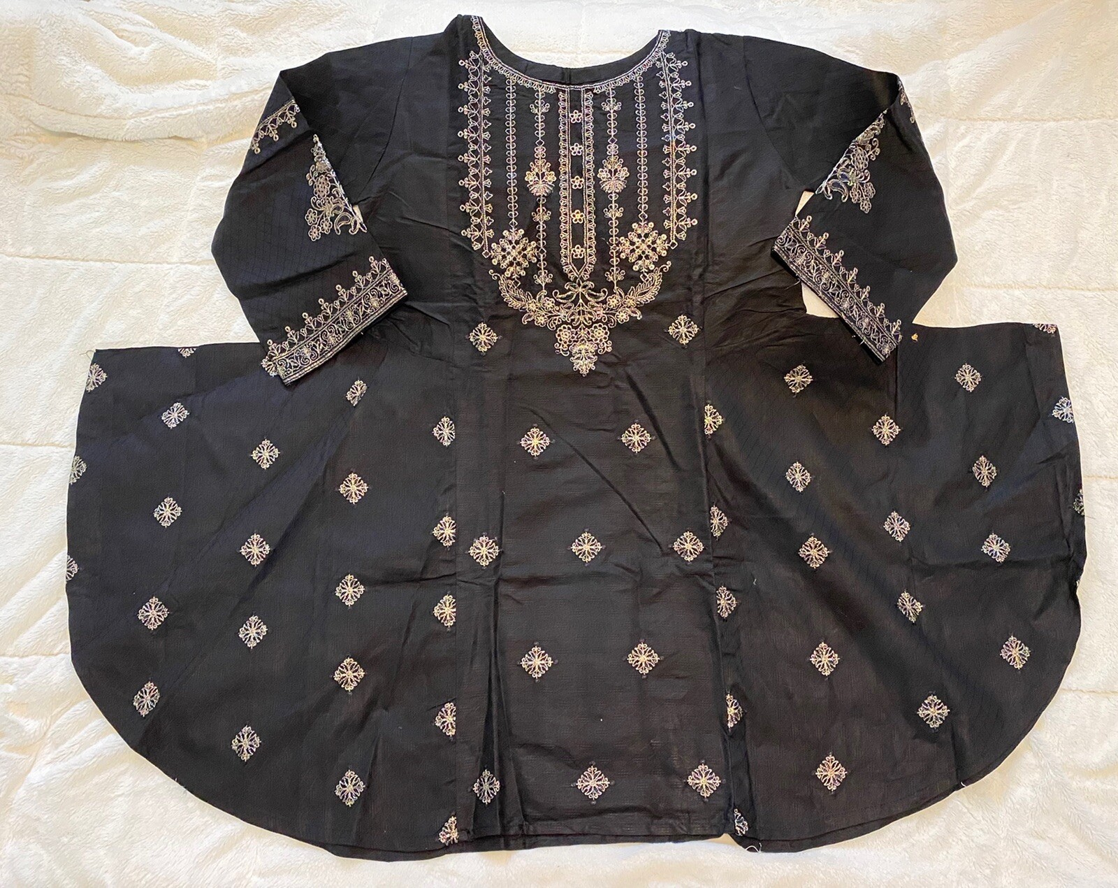Pakistani Indian embroidered kurti, top, qameez, Black, regular size