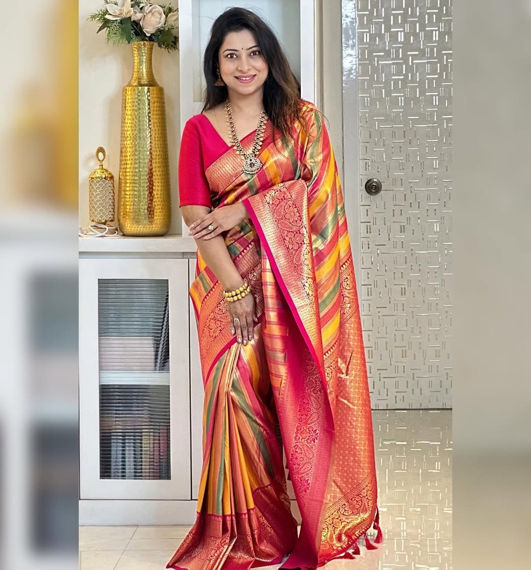 Multicolour Silk Saree Indian Party Wear Ethnic Festival Sari
