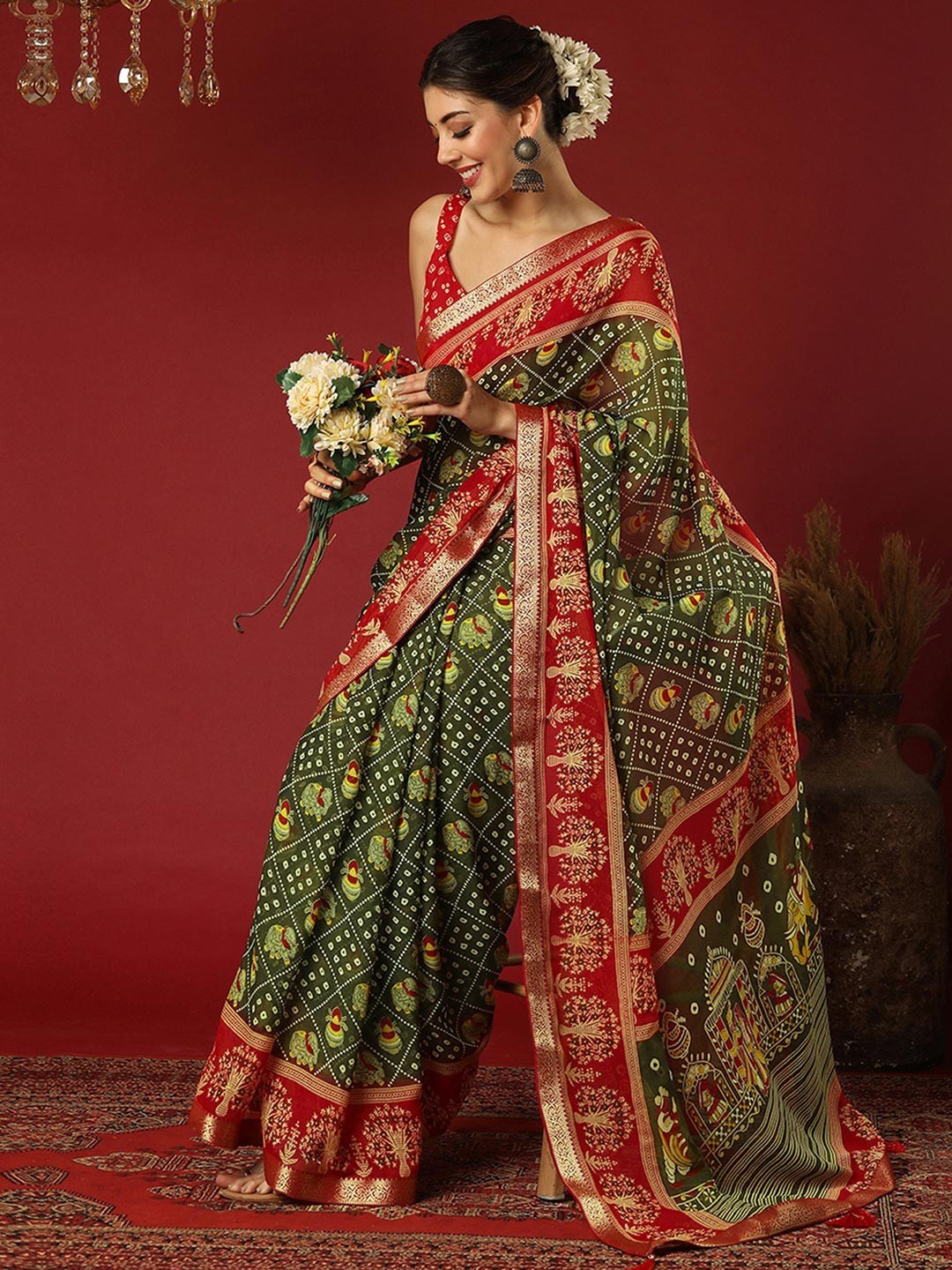 Bandhani Zari Pure Georgette Bandhani Saree