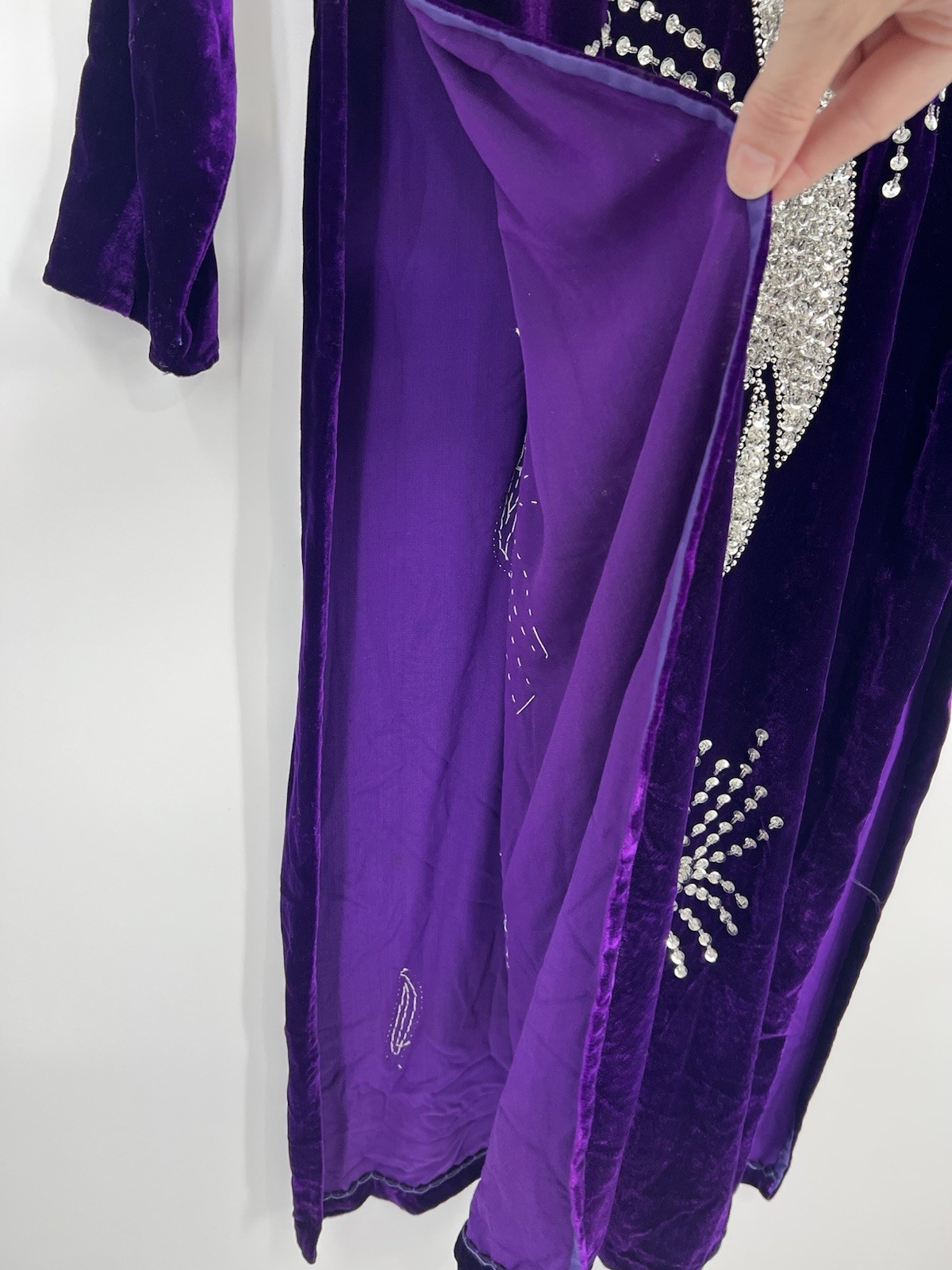 Traditional Vietnamese Ao Dai Dress Royal Purple Velvet Hand Beaded Sequin S/M