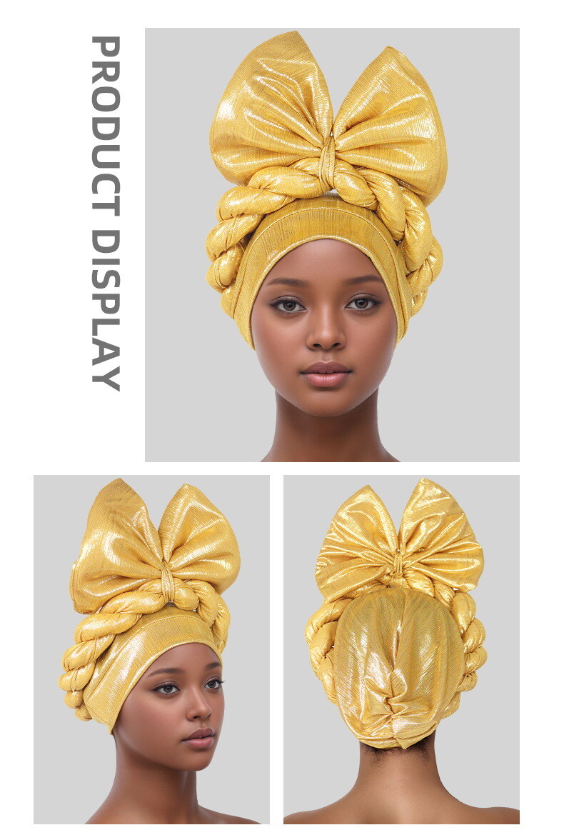 Aso Oke African Headtie Auto Gele Turban Head Wrap Women Bowknot Headwear Arab