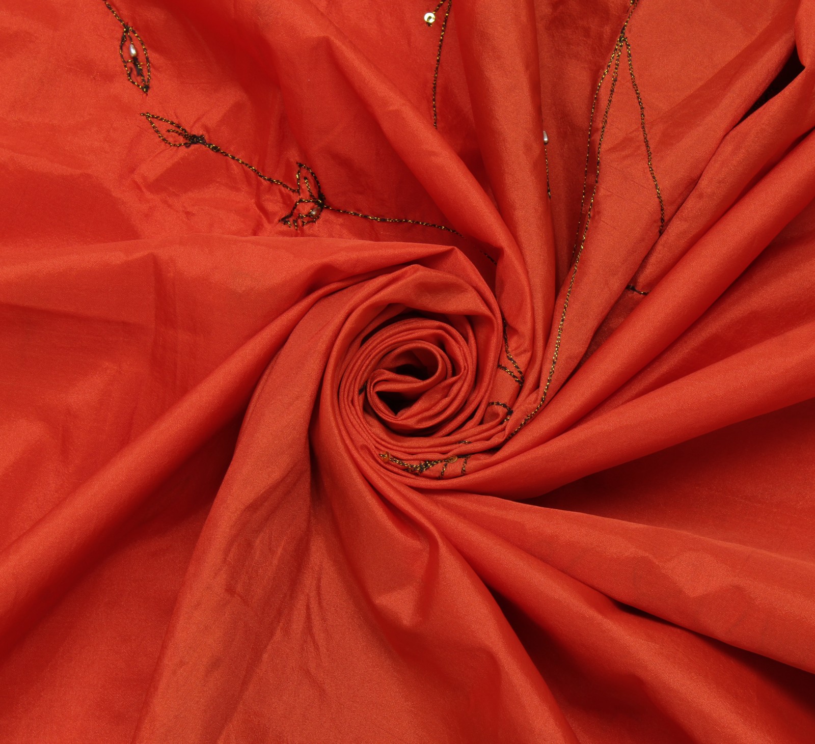 Sushila Vintage Orange Black Saree Art Silk Embroidered Patch Work Sari Craft Fa