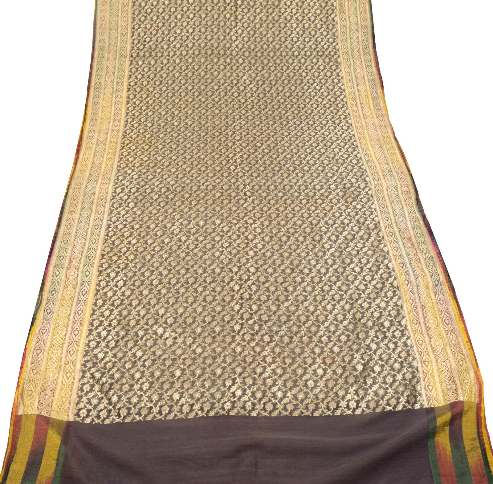 Sushila Vintage Heavy Banarasi Saree PureSilk Brocade Brownish Mauve Sari Fabric