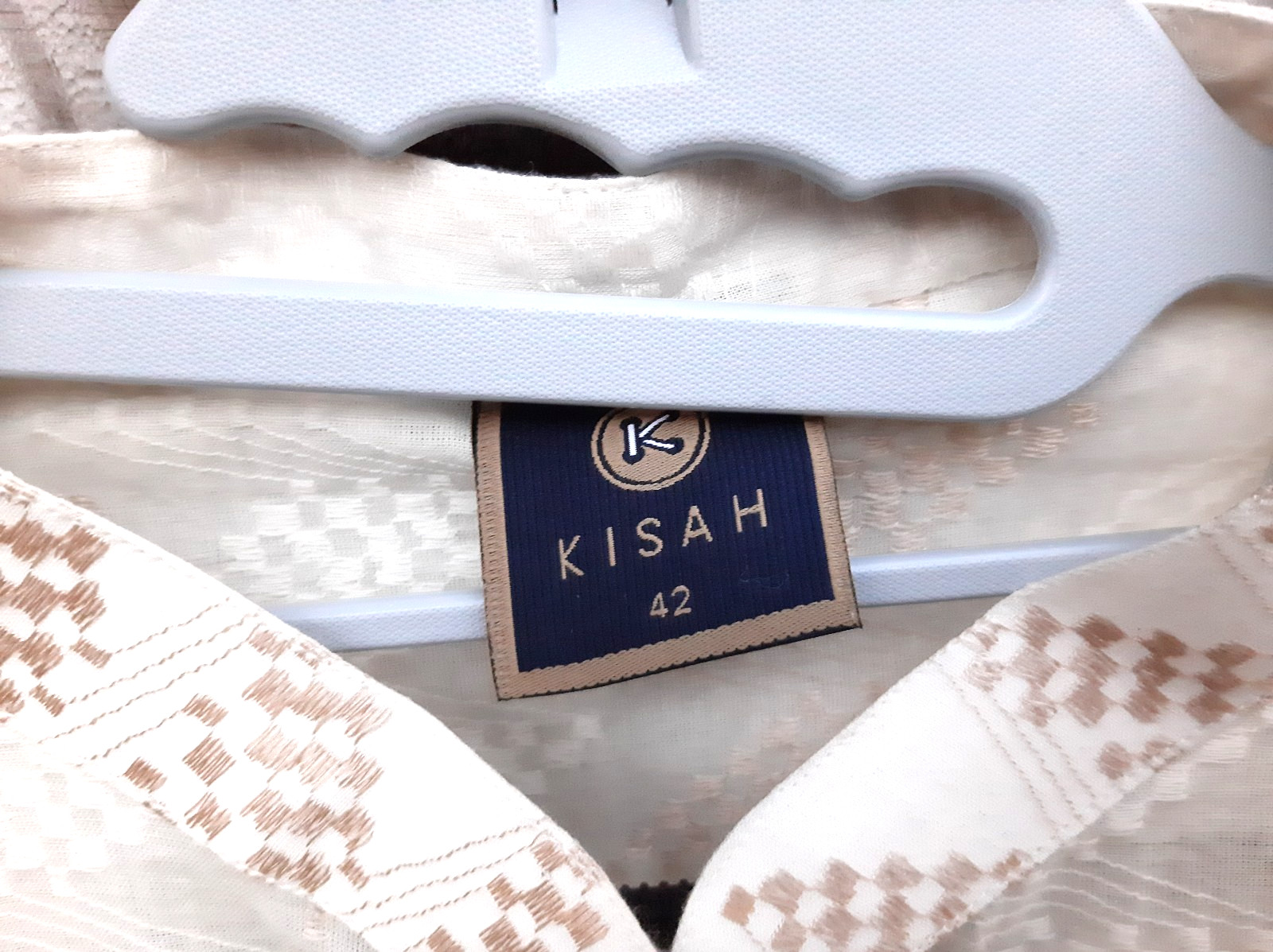 KISAH Mens Kurta Printed Cotton Blend Tunic (42) Off White Ivory / Gold New
